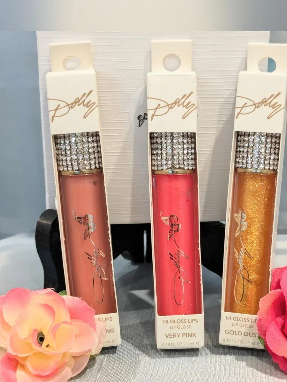 🆕 DOLLY PARTON'S Hi- Gloss Lips Rhinestone Studded Lip Gloss Trio